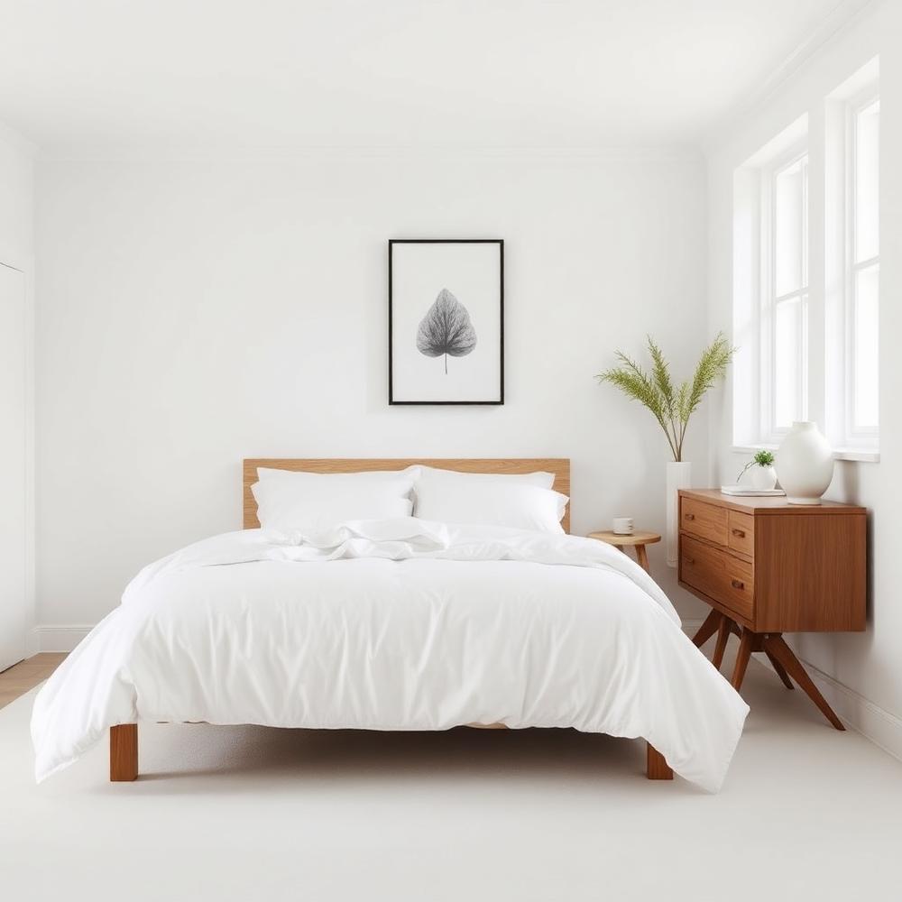 Fresh, tidy bedroom with clean linens after residential cleaning