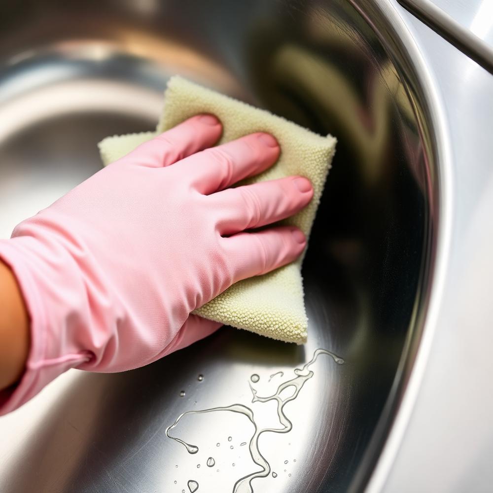 Detailed cleaning of a stainless steel kitchen sink